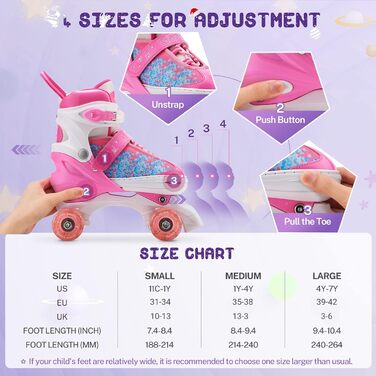 Роликові ковзани Gonex регульовані, світлові, для дівчаток та хлопчиків, розмір 35-38 (33-36)