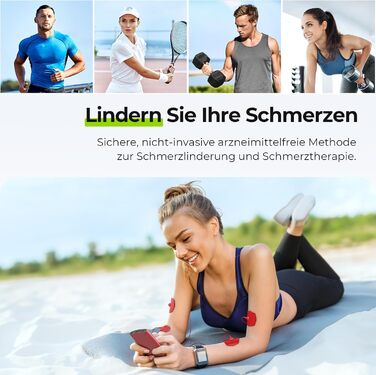 AUVON TENS пристрій для зняття болю: реінотерапія з 24 програмами, 2 канали, 12 електродів, EVA-сумка