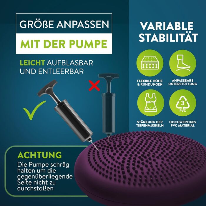 Кішн Balance ZenOne Sports® для координації та тренування спини. Ортопедичний, повітряний, з насосом та інструкцією. Ідеально для фітнесу та реабілітації