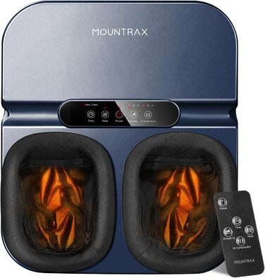 Електричний масажер для ніг Mountrax з підігрівом, шиацу, для полегшення болю та лікування підошвенного фасціїту, до 46 розміру, синій