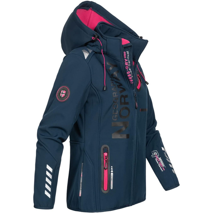 Жіноча мембранна куртка Softshell Geographical Norway Outdoor — водонепроникна спортивна куртка для дощу, темно-синя з рожевим блискавкою, розмір XXL