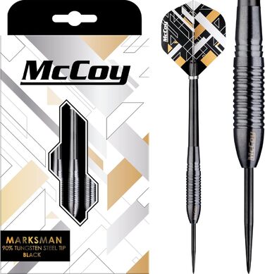 Дротики McCoy D6018 Marksman, 90% вольфрам, преміум, набір, сріблясті, чорні, золоті