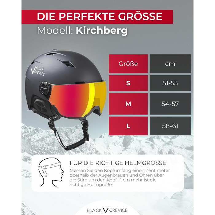 Шолом гірськолижний BLACK CREVICE Kirchberg з візором та вентиляційними отворами, чорний/сріблястий, розмір M (54-57 см)