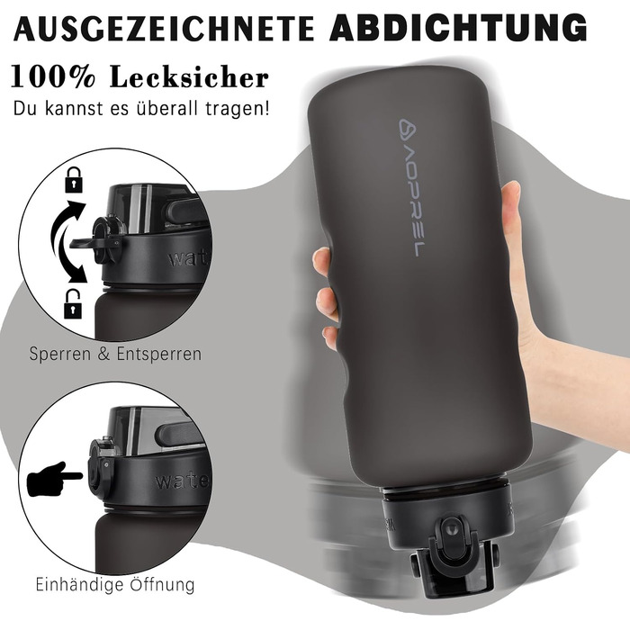 Спортивна пляшка для води AOPREL 1.5Л з фільтром, Tritan BPA-free, герметична пляшка для фітнесу, подорожей та школи (Чорна)