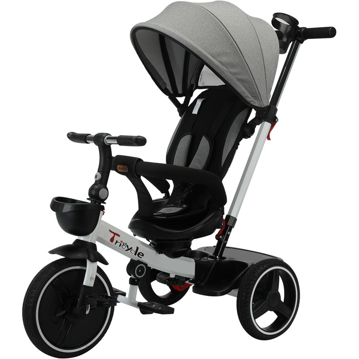 Дитяче тріцикл UBRAVOO 7-в-1: складний, з ліхтарем, гальмом, великим козирком та захисним бампером (білий)