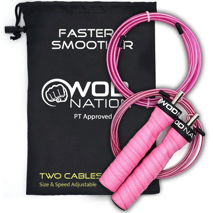 Стрибкове кабель WOD Nation для швидких стрибків: регульоване тренувальне обладнання з двома кабелями (рожевий)
