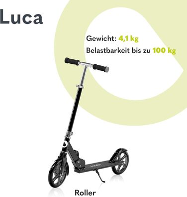 Самокат LIONELO Luca складаний для дітей і дорослих до 100 кг, легкий 4 кг, міцна конструкція, колеса 20 см, амортизація ShockResist, заднє гальмо, нековзний