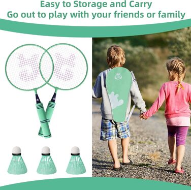Набір для бадмінтона QKTYB для дітей від 4 до 8 років, легкий сплав, для початківців, з сумкою, зелений