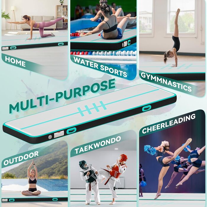 DWVO Килимок для гімнастики та акробатики Air Matte Track, 3/4M, 10см, з повітряним насосом, для тренувань, йоги, фітнесу, акробатики, гімнастики, на відкритому повітрі, зелений