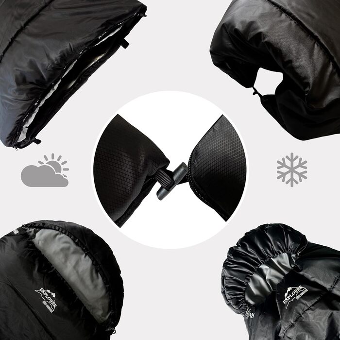 Спальний мішок EXPLORER® EF-200 XXL -18°C для дорослих. Теплий, великий, 220x80 см. Ідеально для кемпінгу, трекінгу, відпочинку на природі та подорожей. PFC-free, чорний.