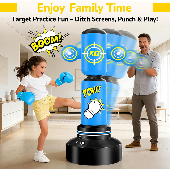 Дитячий боксерський мішок на 360° з підставкою 165 см, комплект з боксерськими рукавичками та електричним насосом, для дітей 6-14 років, ідеальний подарунок для карате