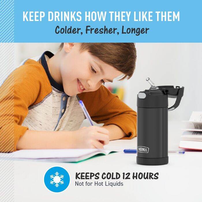 Дитяча термопляшка Thermos Funtainer зі сталі з трубочкою, вакуумна ізоляція, 355 мл, чорна