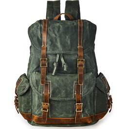 Чоловічий рюкзак з вощеного льону та шкіри Crazy Horse BRASS TACKS Leathercraft, водонепроникний, для ноутбука 15.6