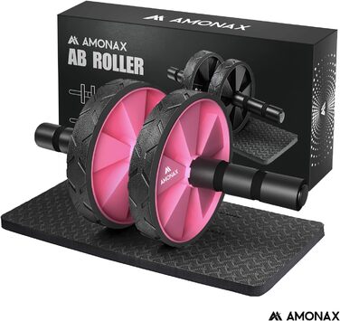 Ролик для пресу Amonax, тренажер для живота, колісо для пресу з килимком для колін, для чоловіків та жінок, тренування пресу (Рожевий)