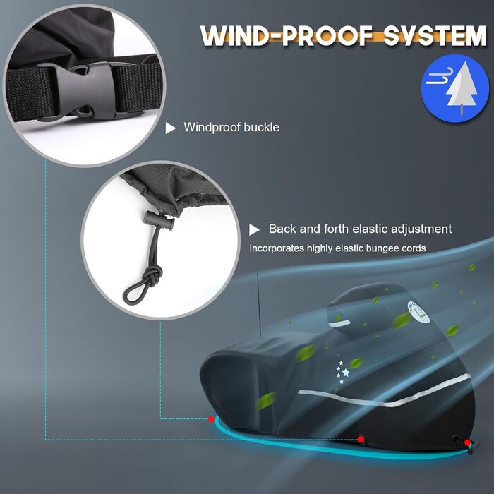 Водонепроникний чохол для мотоцикла Touring (Harley Davidson Road King, Road Glide, Street Glide, Electra Glide, Heritage Classic, Low Rider-ST, Indian, Honda, BMW, Ducati, Suzuki, Kawasaki, KTM), чорний