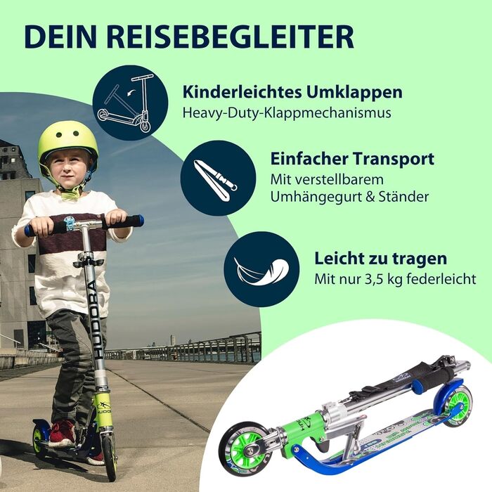 Дитячий алюмінієвий самокат HUDORA BigWheel 125, міський, складаний, регульований, до 100 кг, з ременем для перенесення