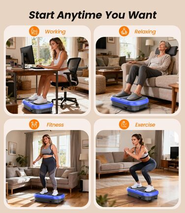 Вібраційна платформа для фітнесу 200W з пультом, 120 рівнів, ультразвук & гумові ніжки – для домашніх тренувань, підтяжки м'язів та відновлення, ідеально для жінок та літніх людей (Блакитна)