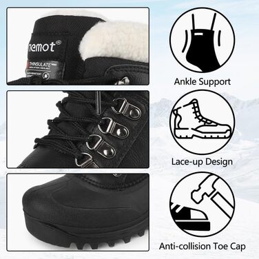 Водонепроникні зимові черевики Riemot для жінок та чоловіків: теплі, з підкладкою, антиковзаючі, для походів, трекінгу, роботи та катання на лижах. Розміри EU36-47, чорний колір.