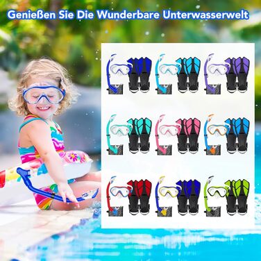 Набір для снорклінгу для дітей з ластами, маска з панорамою 180° та сухим снорклом, блакитний