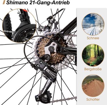 Гірський велосипед Hiland MTB 26/27,5 дюймів з алюмінієвою рамою, дисковими гальмами, спицевими колесами, для підлітків і дорослих, чорний/білий/червоний