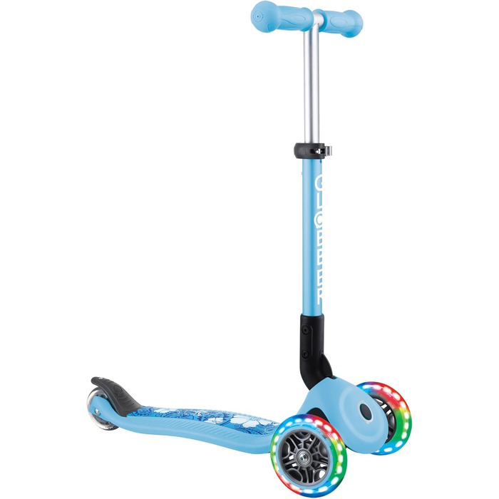 Самокат трьохколісний GLOBBER Junior Fantasy Lights, 120/80 мм, ABEC 5, складаний, LED-колеса, блакитний