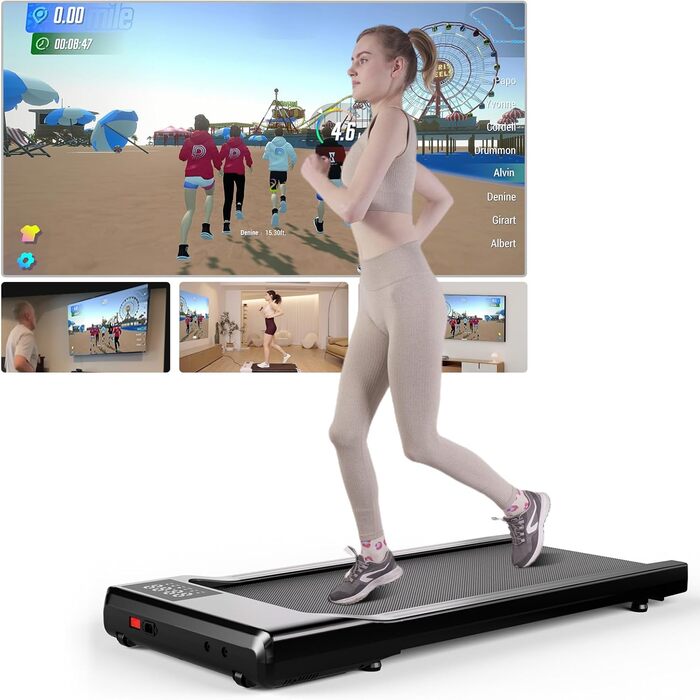 Бігова доріжка Superun Walking Pad для дому, до 159 кг, з додатком, під стіл, з тренуванням та мультиплеєрною трасою, чорна, 100 см