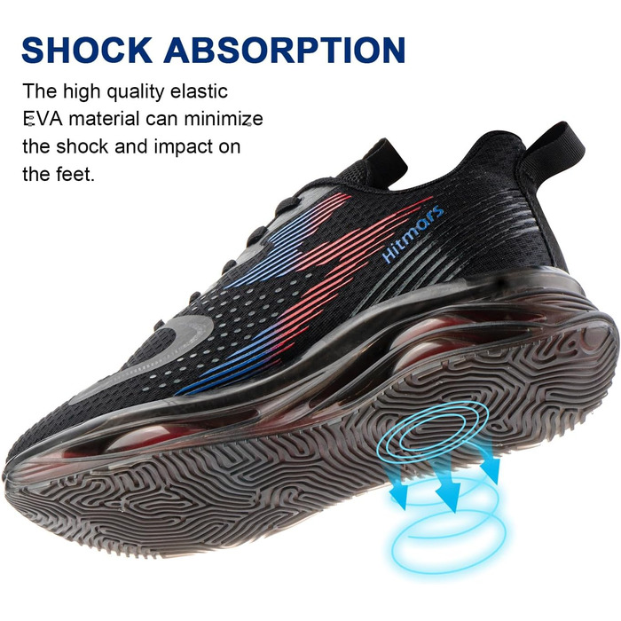 Кросівки для бігу Hitmars для чоловіків: спортивні, легкі, дихаючі, для бігу, фітнесу, вулиці, повсякденного носіння, чорно-червоні, розміри EU39-46