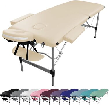 Складаний масажний стіл Vivezen з 2 зонами з алюмінію + аксесуари та сумка для транспортування (Бежевий)