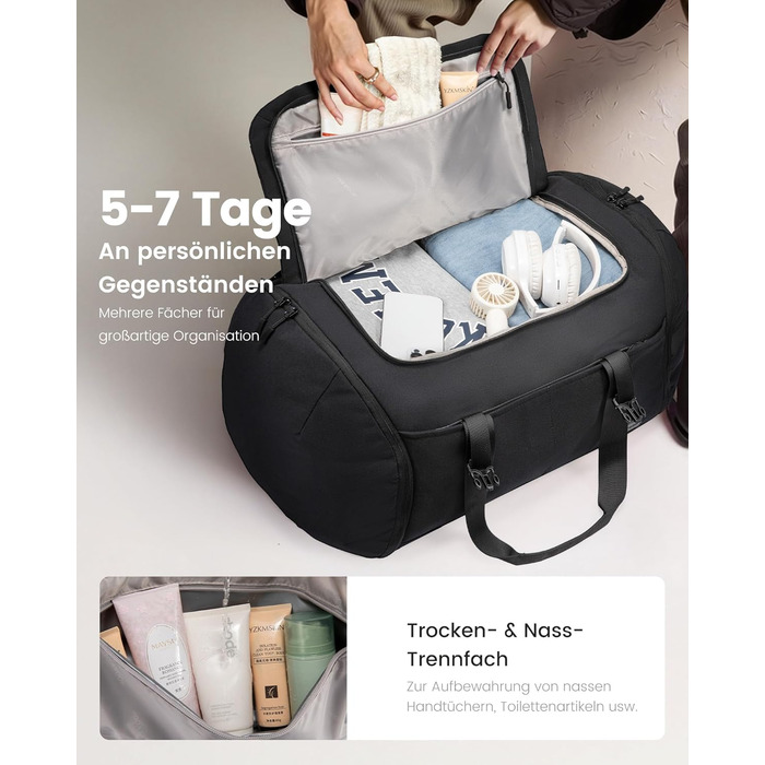 Спортивна сумка LOVEVOOK для чоловіків з відділенням для взуття, 65L, 52x45x28 см, Duffel Bag, для подорожей та спортзалу