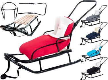 Металевий санний Oslo з ручкою, спинкою, ременями безпеки та мішком для ніг. Ідеальний дитячий санки для дітей та дорослих. Максимальне навантаження: 120 кг (O5 - Червоний)