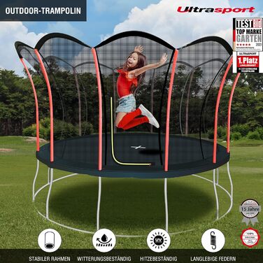 Трамплін Ultrasport Uni-Jump Outdoor для дітей: Ø 140-460 см, до 150 кг, з сіткою, захистом та комплектом для монтажу