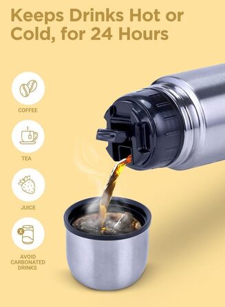 Термос Milton Thermosteel Flip Lid 1 л, вакуумна ізоляція, пляшка для води з кришкою-клапаном, нержавіюча сталь, герметична, срібляста