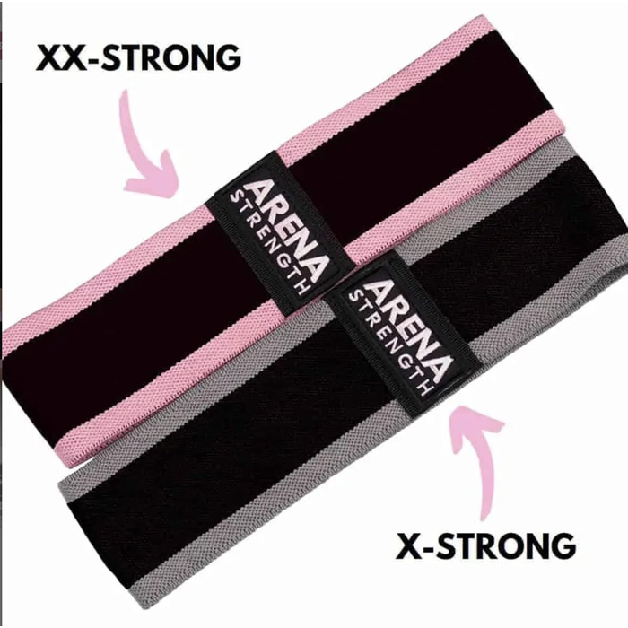 Стрічки для фітнесу Arena Strength Fabric - набір для тренування сідниць та ніг | Стрічки опору для стегон | Зручний набір з інструкцією та сумкою (X-Strong, сірий, рожевий)
