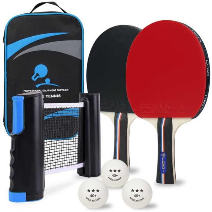 Набір для настільного тенісу LOKI з сіткою та м'ячами 3 зірки - Преміум ракетки з ITTF-сертифікацією - Розсувна сітка - Сумка для перенесення