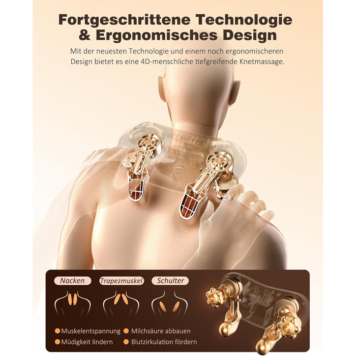 Масажер для шиї KNQZE® Shiatsu 4D з підігрівом, бездротовий, для шиї, плечей та спини, 2025 року випуску