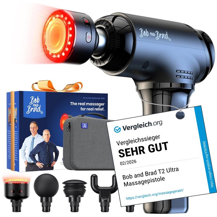 Масажер для тіла BOB AND BRAD T2 Ultra з підігрівом та терапією червоного світла. Професійний масажер глибоких тканин для спортсменів. Портативний масажер для відновлення м'язів. Подарунок для чоловіків та жінок.