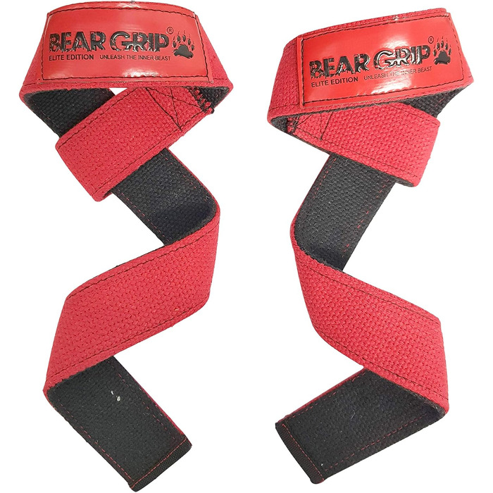 BEAR GRIP – Преміальні двошарові лямки для тяги Elite Edition, червоні