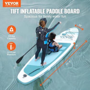 Надувна SUP-дошка VEVOR 335x84x15 см, комплект для плавання – весло, помпа, рюкзак, аксесуари, синя, для дорослих та підлітків, ПВХ