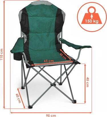 Кемпінговий стілець Spetebo XXL Deluxe - 150 кг, зелений, широке сидіння, зручний, стабільний