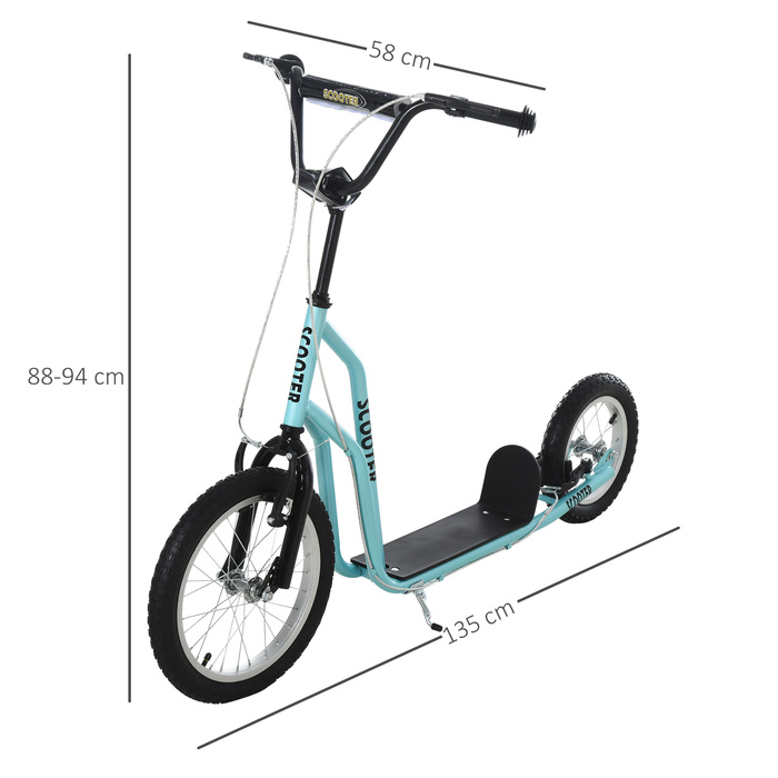 HOMCOM Scooter Scooter Kids Scooter від 5 років, Кікборд з пневматичними шинами 16/12 дюймів, Синій, 135 x 58 x 88-94 см| Аосом