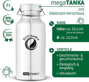Термос пляшка megaTANKA 2,0 л з нержавіючої сталі, кришка з нержавійки, екологічна спортивна пляшка для води, для спорту, туризму та відпочинку