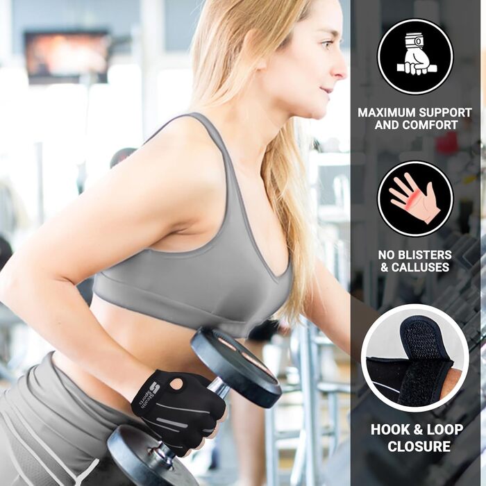 Рукавички для фітнесу Stealth Port, вага підйомника для жінок та чоловіків – дихаючі, неслизькі, з підкладкою для кросфіту, бодібілдингу, їзди на велосипеді, силових тренувань (M, Чорний)