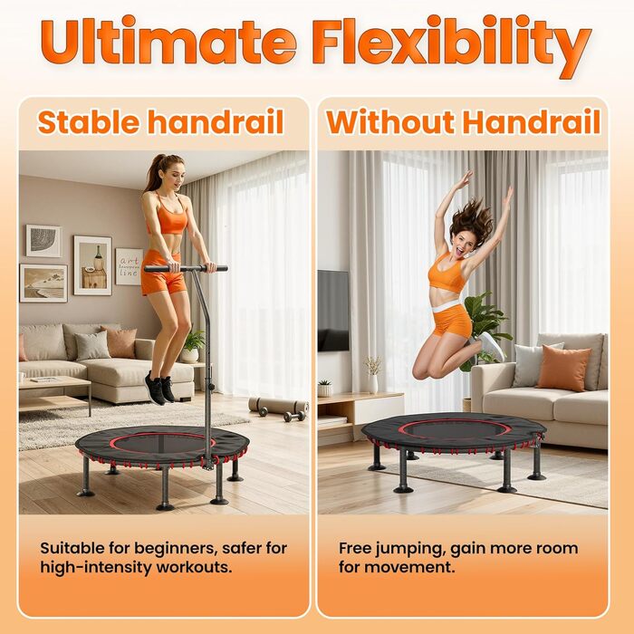 Трамплін для фітнесу LIFERUN для дому | Діаметр 102/122 см | Макс. вага 150 кг | З бортиком та ручками | Без монтажу | Для дітей та дорослих