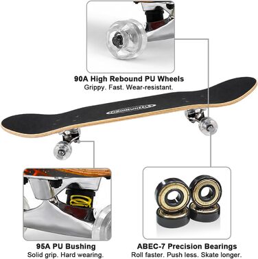 Скейтборд ChromeWheels 31 дюйм Double Kick Cruiser Longboard для дітей та початківців з кленовою декою 8 шарів (Feuer)