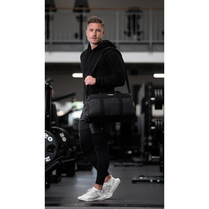 Спортивна та дорожня сумка Fitgriff V2 для жінок і чоловіків, з відділенням для взуття та вологих речей, для спорту, фітнесу та подорожей, чорна, 47x25x27 см