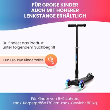 Дитячий самокат Fun Pro ONE з LED колесами, складаний, для дітей 3-6 років, преміум-якість, переможець тестів, гарантія 3 роки