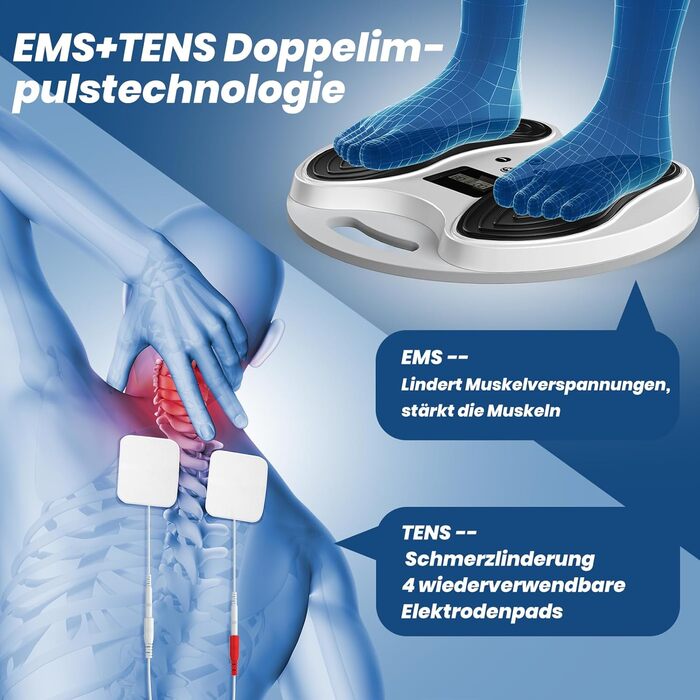 Електричний масажер для ніг та стегон Medic Durchblutungsstimulator: EMS, TENS, для ніг, стегон, від нейропатії, болю в колінах та ногах, покращує кровообіг. 4 електроди