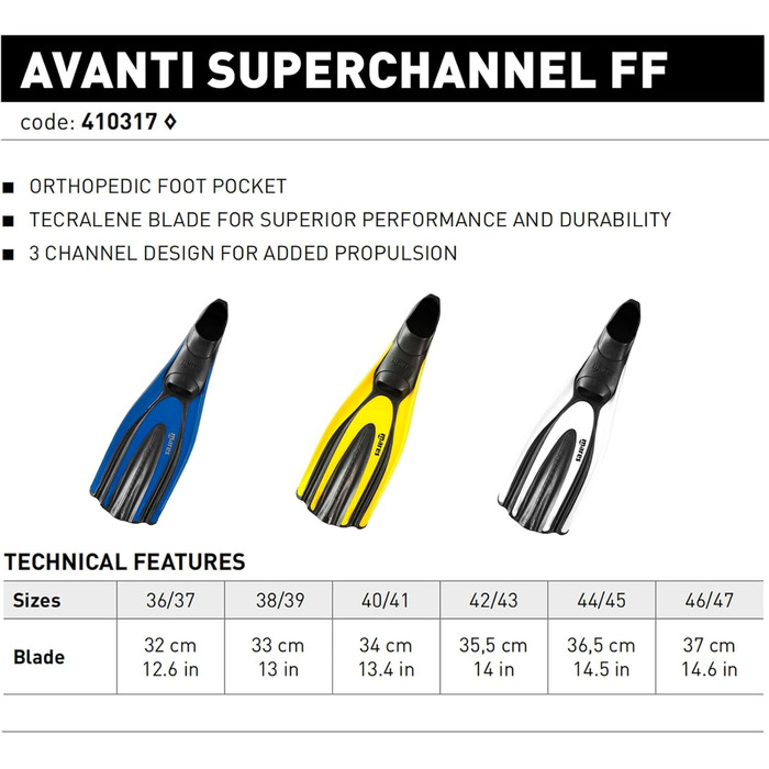 Ласти Mares Avanti Superchannel для дорослих, універсальні, для дайвінгу