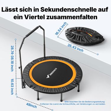 Міні-трамплін MERACH 122 см з ручкою - фітнес-трамплін, 150 кг, тихий, для дому