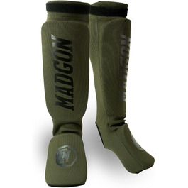 Набір захисних щитків для ніг MADGON (оливковий/чорний) L - для MMA, кікбоксингу, бойових мистецтв. 1 пара + мішок